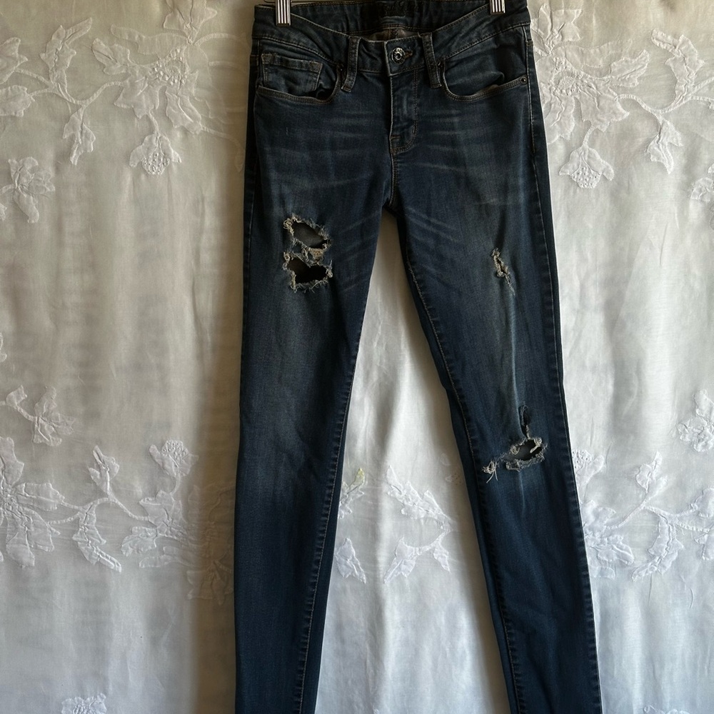 Distressed Skinny Jeans – Dark Wash Ripped Denim, Stretch Fit Sz Juniors 5